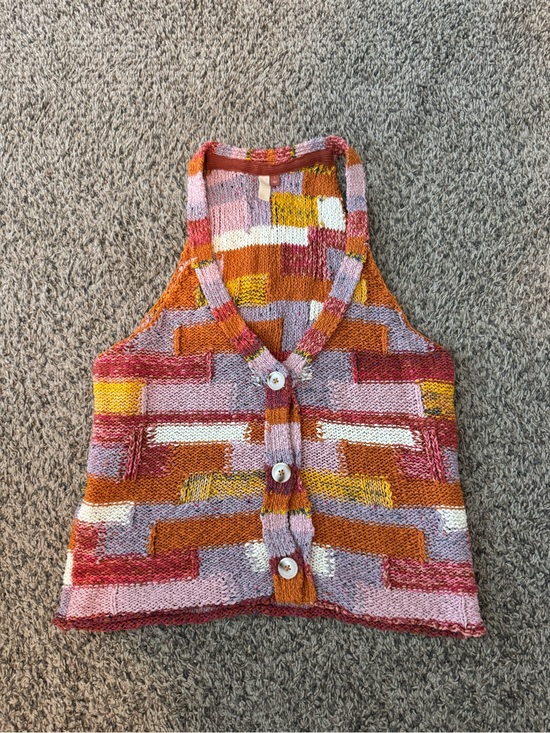 Pilcro Tops - Pilcro Multicolor Knit Button-Front Crop Tank - Orange, Pink, Yellow, White